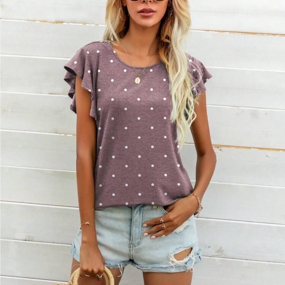 Boho polka dots print butterfly sleeve blouse dusty blue - Picture 5 of 11